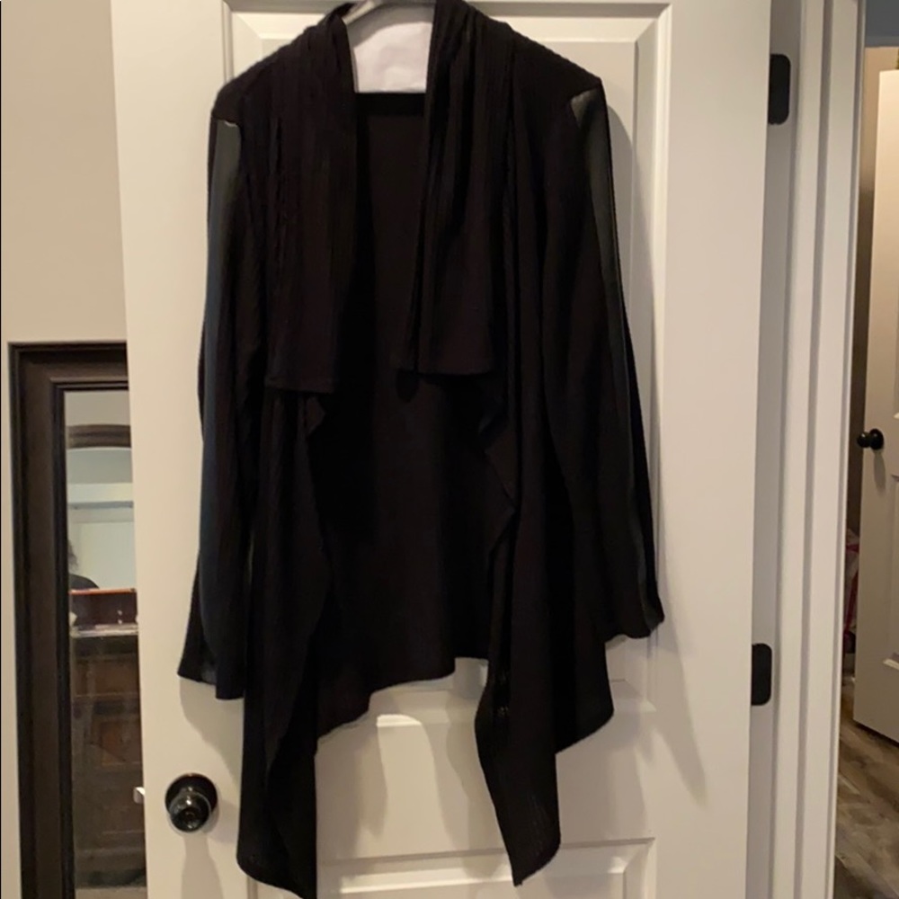 Ophelia Roe Black Drape Cardigan with faux leather